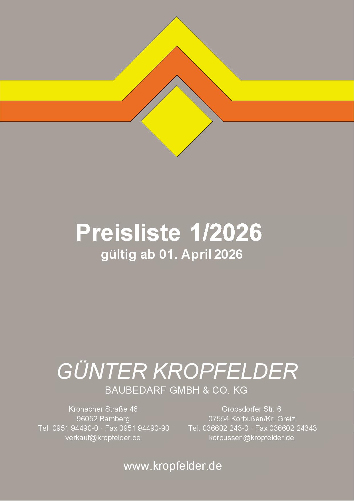 Deckblatt Preisliste 1-2026